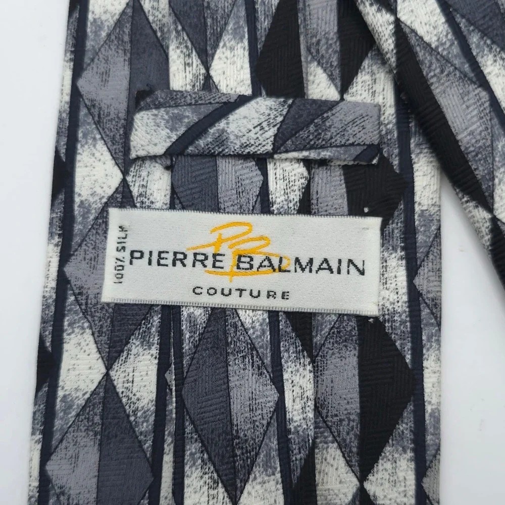 PIERRE BALMAIN COUTURE 100% SILK Tie Abstract Geometric Black White Korea Made‎